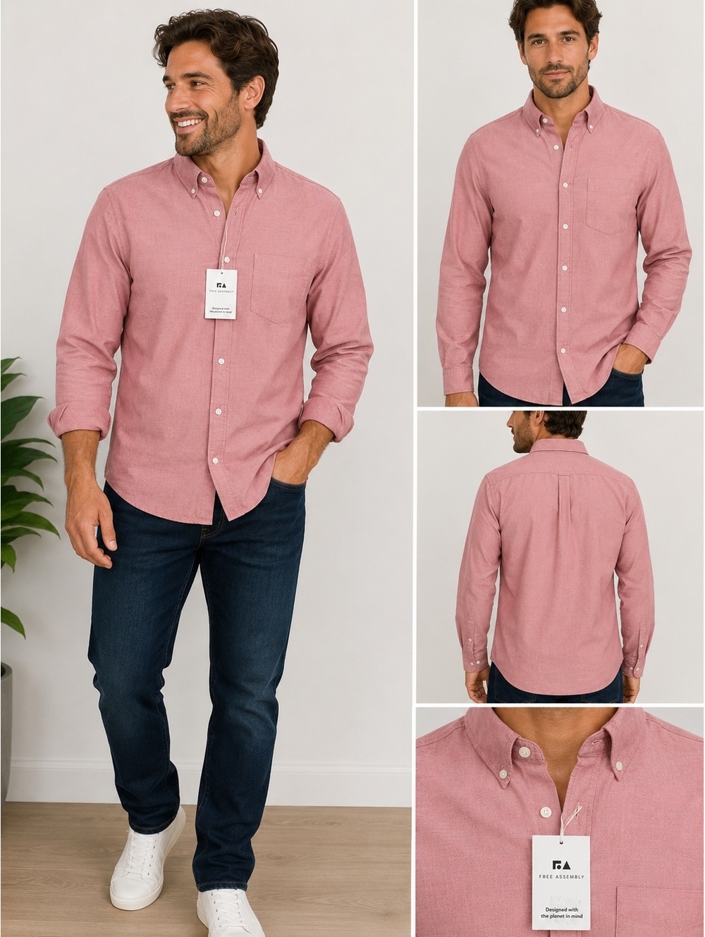 Free Assembly Men’s XL Pink Long Sleeve Button Down Shirt NWT Casual Cotton
